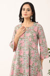 Herbal Green Sanganeri Organic Cotton A Line Suit SEt