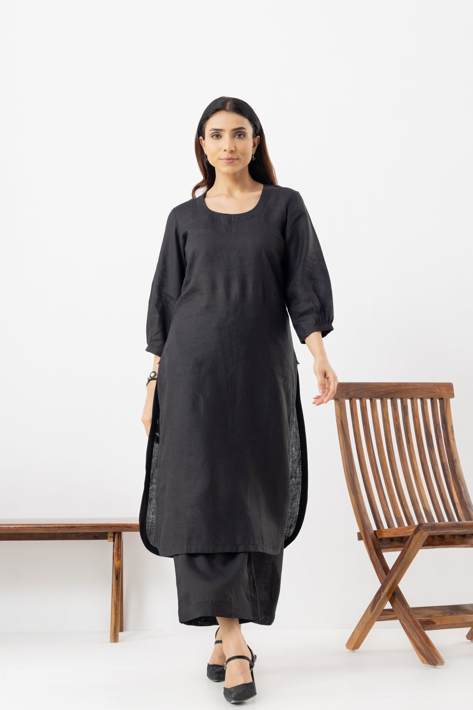 Solid Black Linen Suit