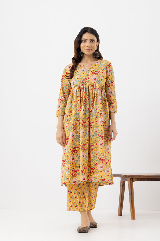Yellow Block printed suit set