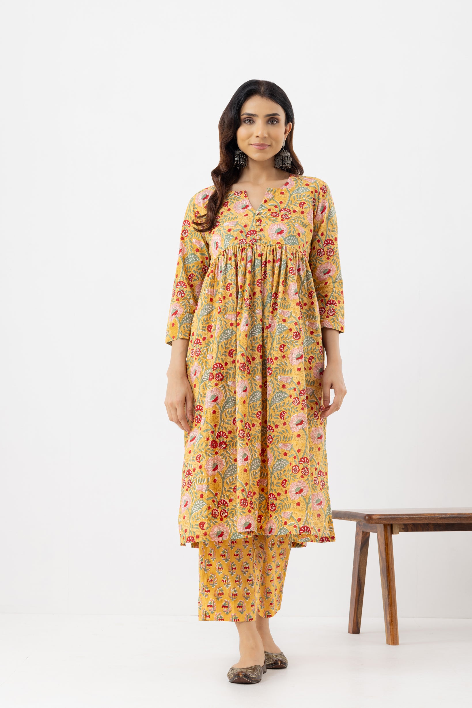 Yellow Block printed suit set