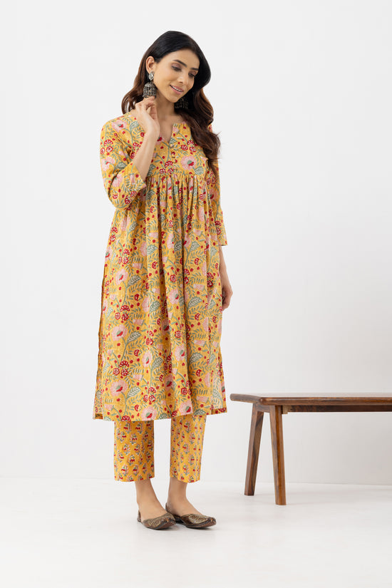 Yellow Block printed suit set