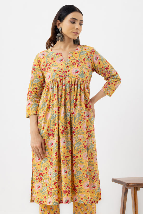Yellow Block printed suit set