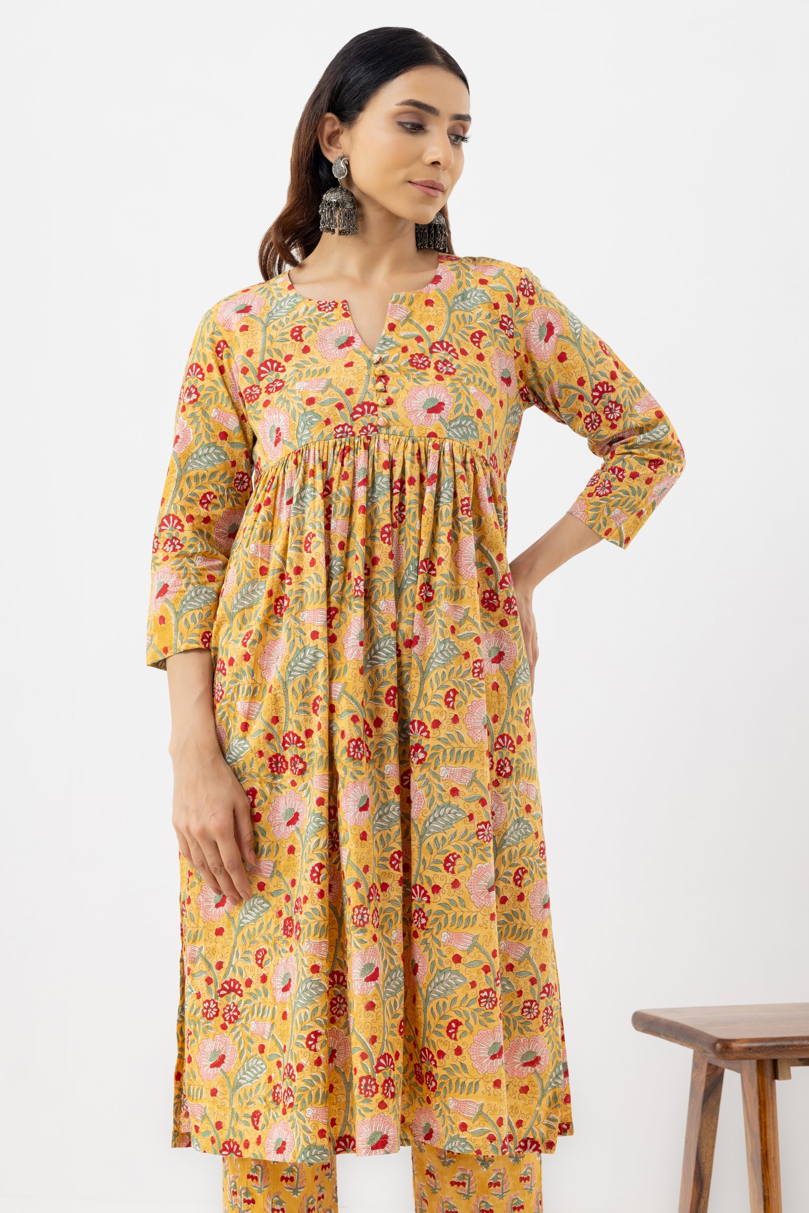 Yellow Block printed suit set