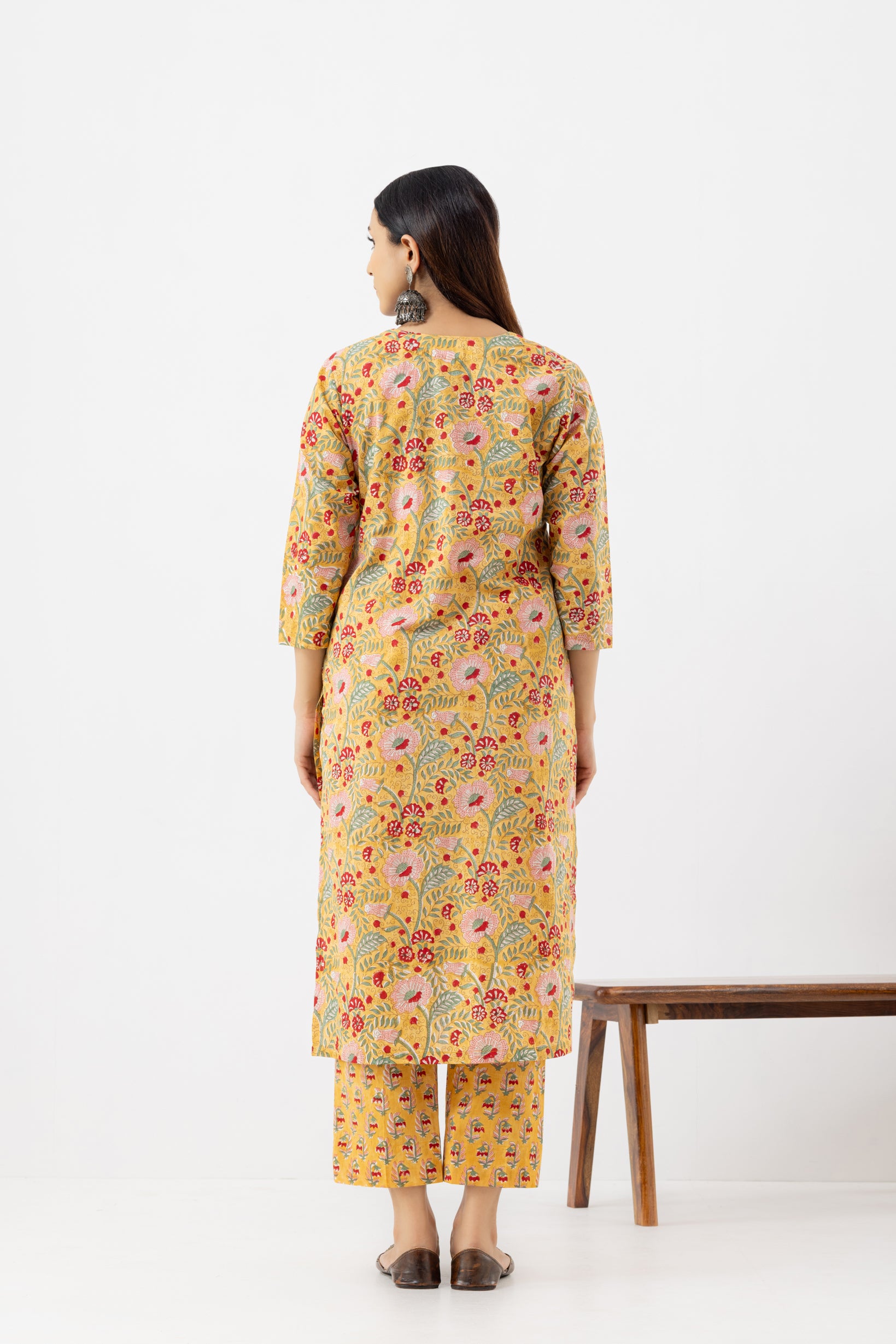 Yellow Block printed suit set
