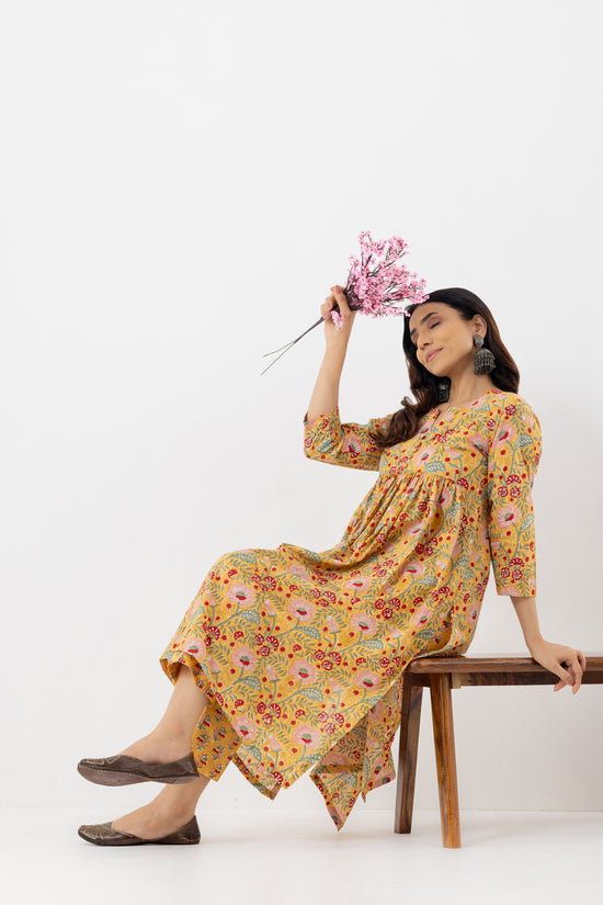 Yellow Block printed suit set