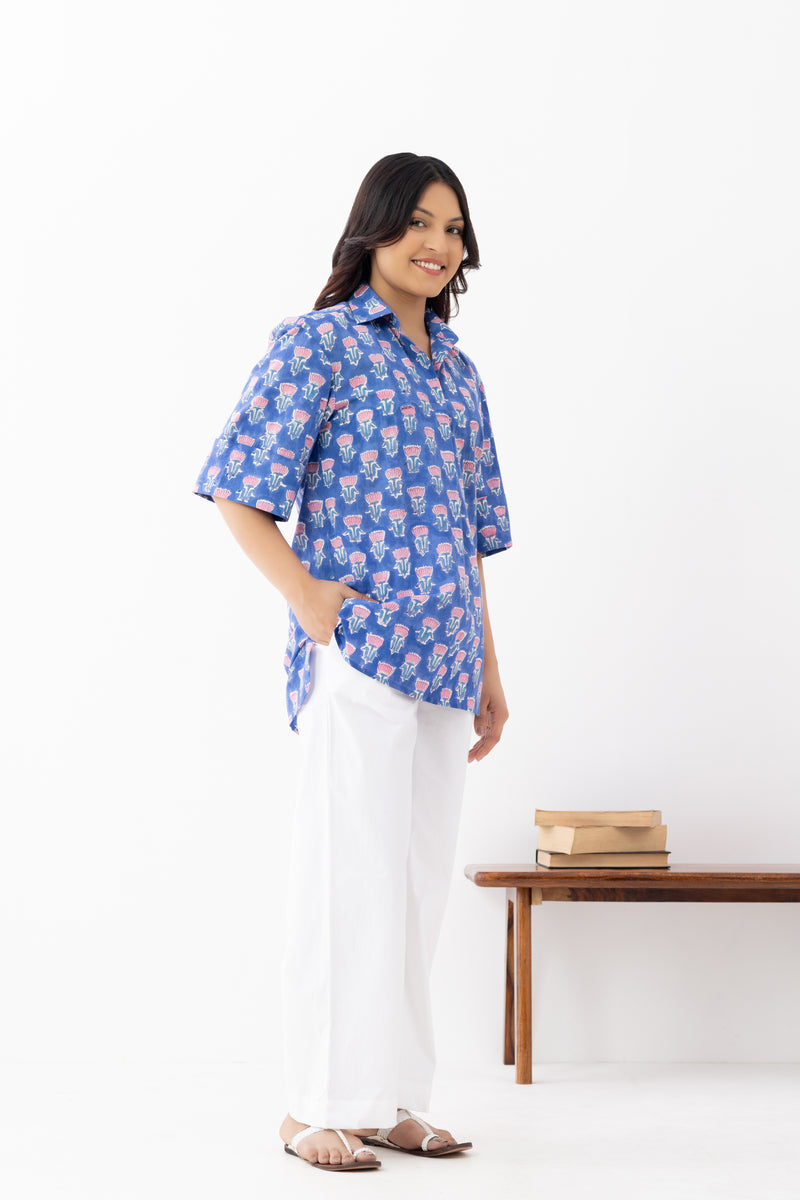 Blush Blue Sanganeri Organic Cotton Top