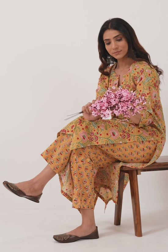 Yellow Block printed suit set