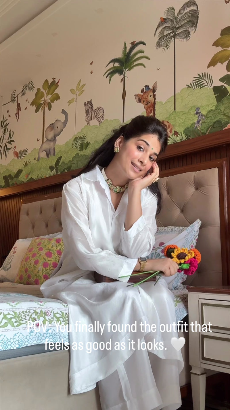 White Pearl Silk Suit Set